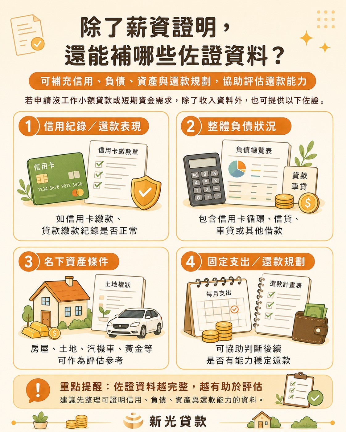 沒工作借錢可補充的信用與資產證明
