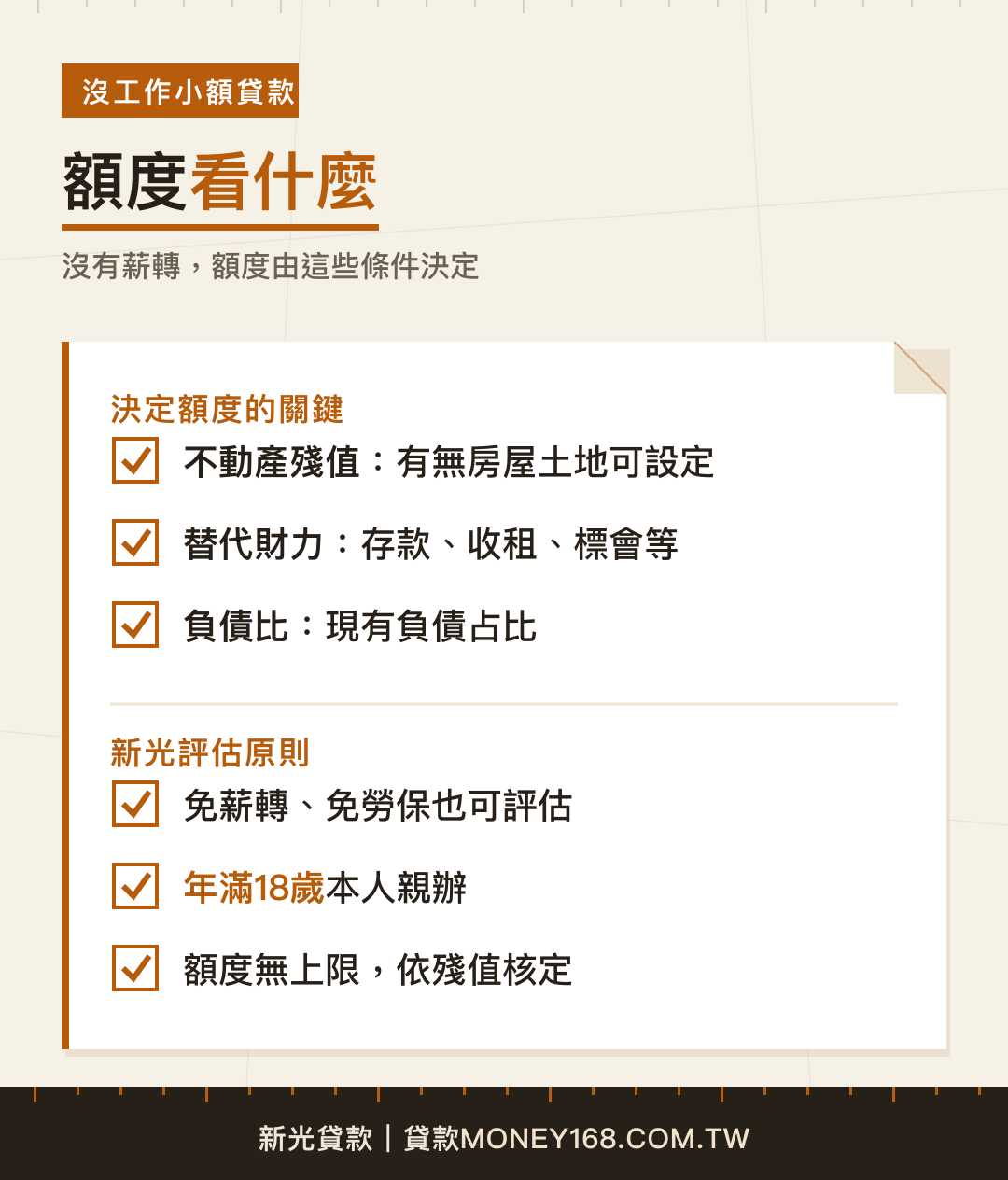 沒工作小額貸款額度評估關鍵清單